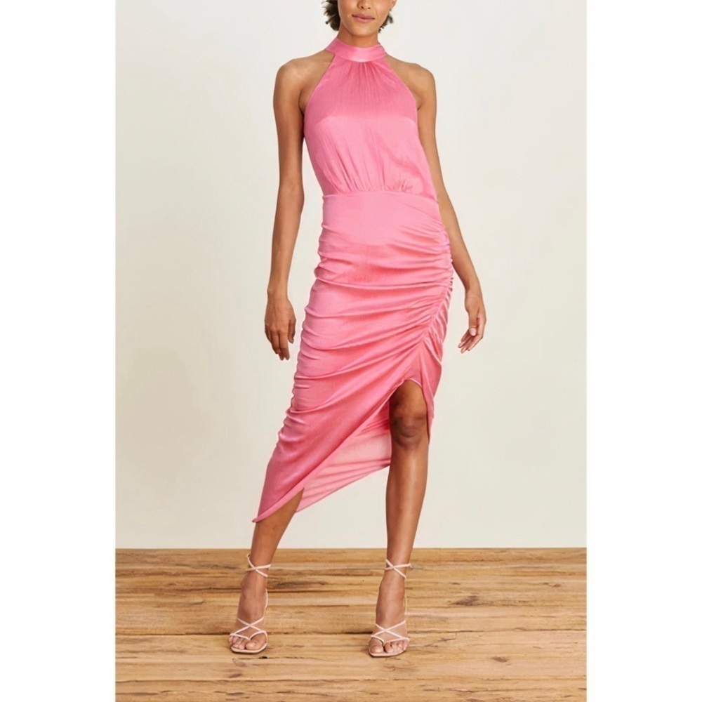 NWT Veronica Beard Midi Silk-Blend Ruched Halter Gabriella Dress